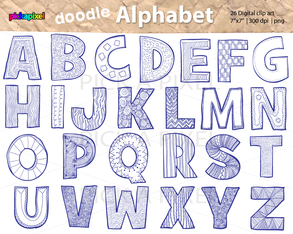 Doodle Alphabet A Z Digital Clip Art Personal And Commercial Use